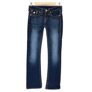 True Religion 10564VP Made USA Gold Vintage Dark Washed Straight Leg Jeans 25
